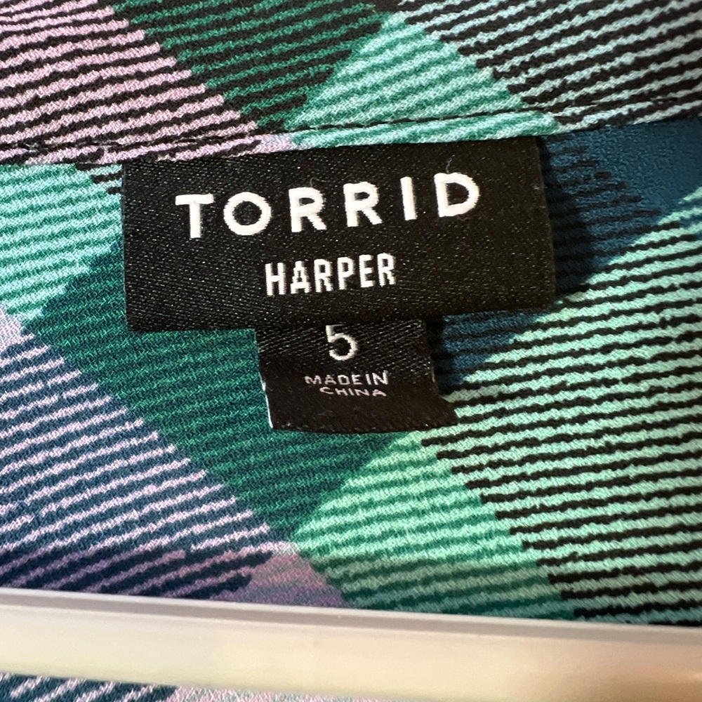 Torrid Green Plaid Harper Georgette 3/4 Sleeve Top Size 5 - Picture 9 of 10